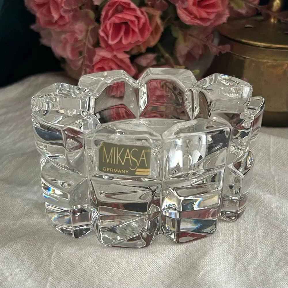 Vintage Mikasa Reflections Germany Crystal Oval Votive Candle Holder
